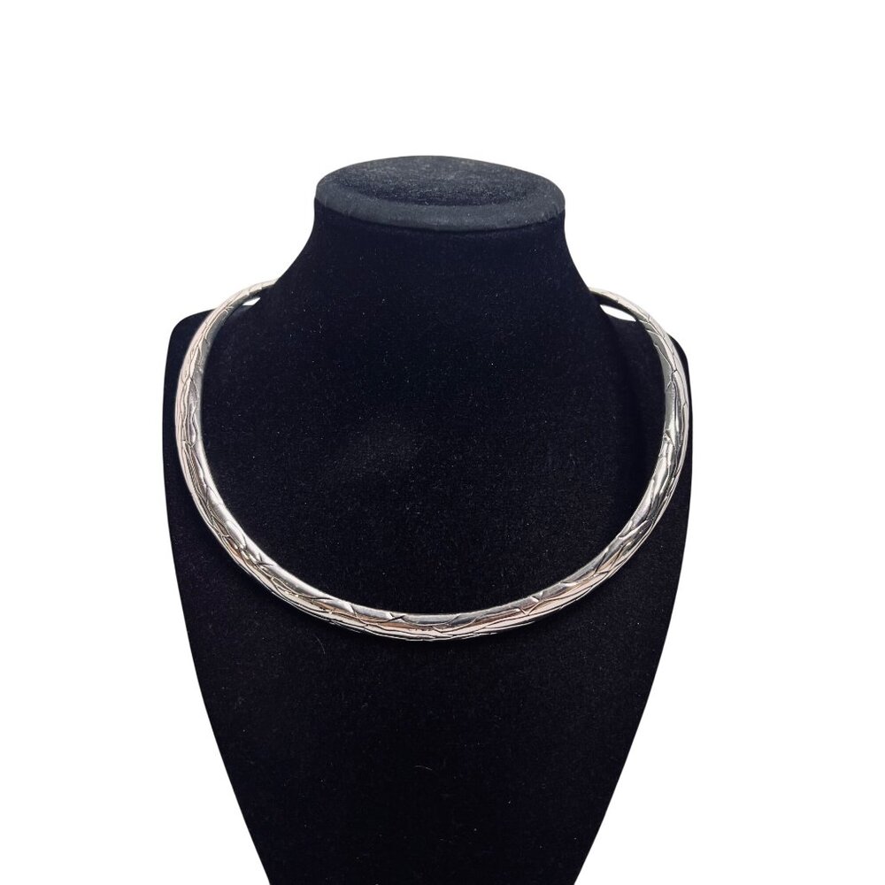 Best Silver Tone Crackle Design Collar Necklace (6257)